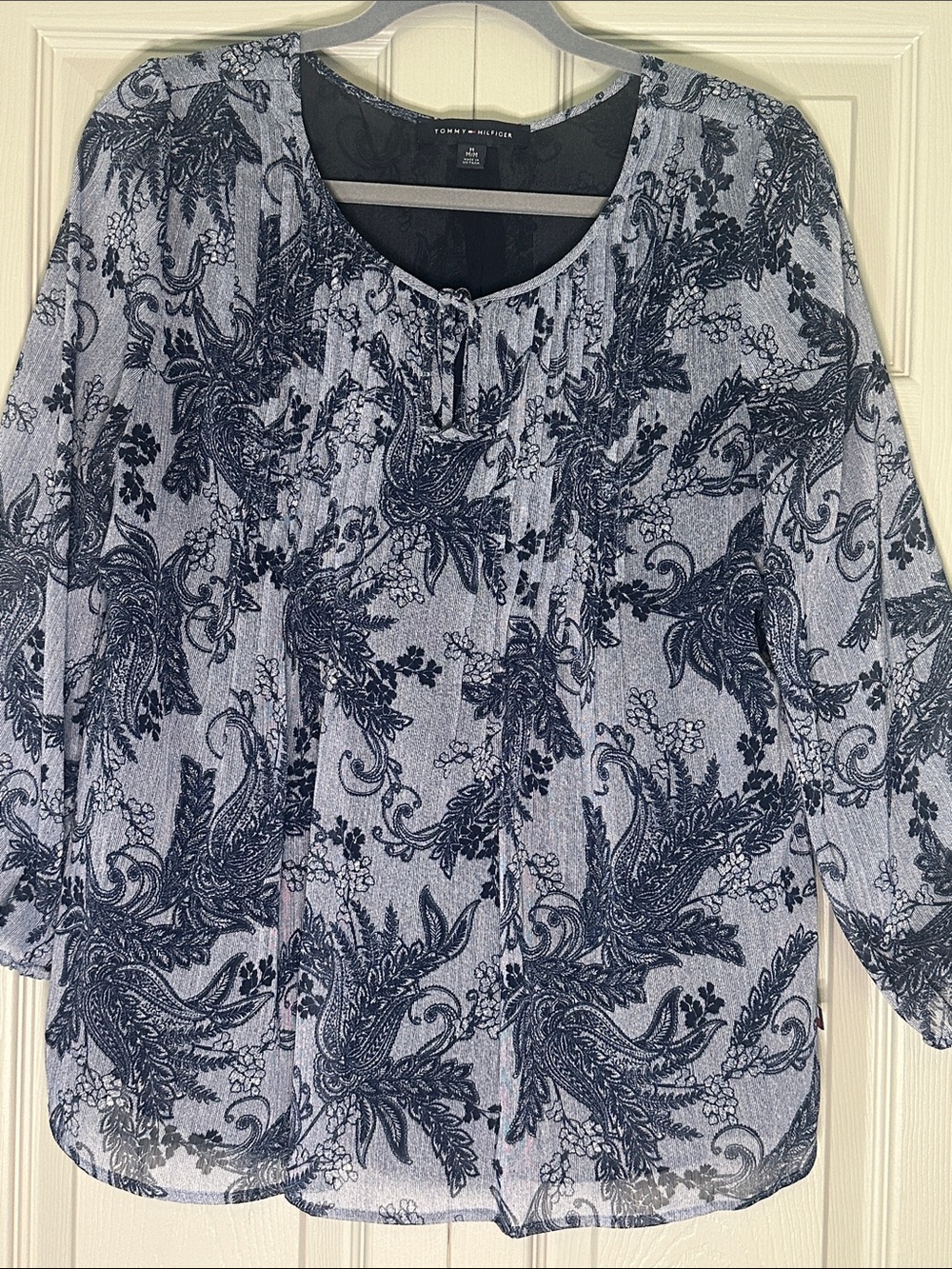 Tommy Hilfiger Navy and White Paisley Sheer Blouse
